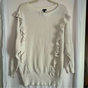 Express Women’s Sweater Sz L Rufffled Drop Sleeve White Cuffed 2018 Cotton